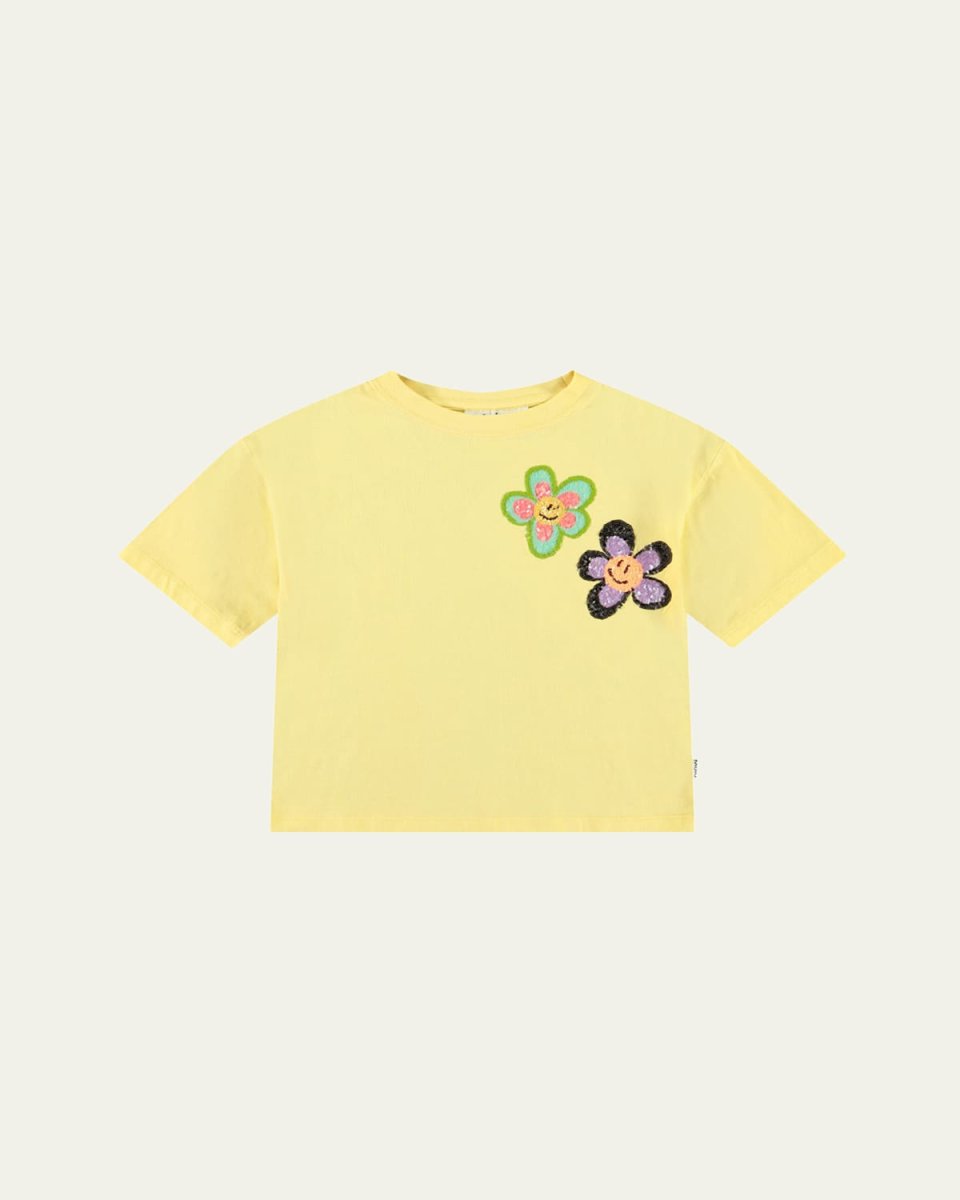Girl's Reinette Sequin Flowers T-Shirt, Size 4-6